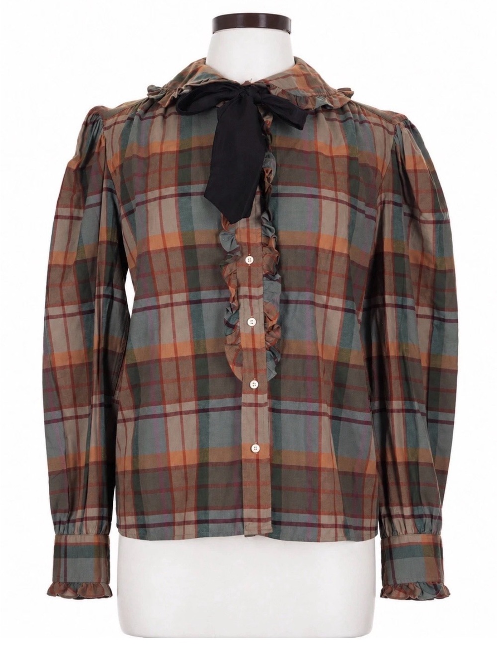 VTG Ralph Lauren Button Up Shirt Plaid Victorian Blouse Bow Tie 80s 90s Country - Picture 6 of 9